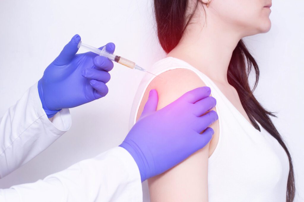Steroid injection into a patient's shoulder
